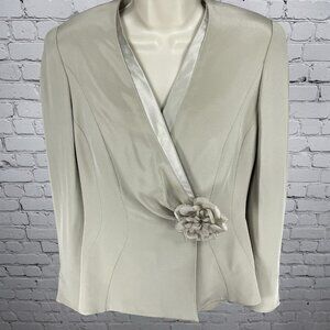 Stanley Korshak Beige 100% Silk Floral Accent Lined Jacket USA Made Size Medium